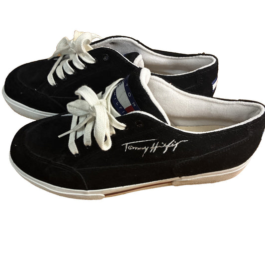 90s Akai Tommy Hilfiger 8.5 Black Retro Shoes Y2K Leather Suede Unisex A12