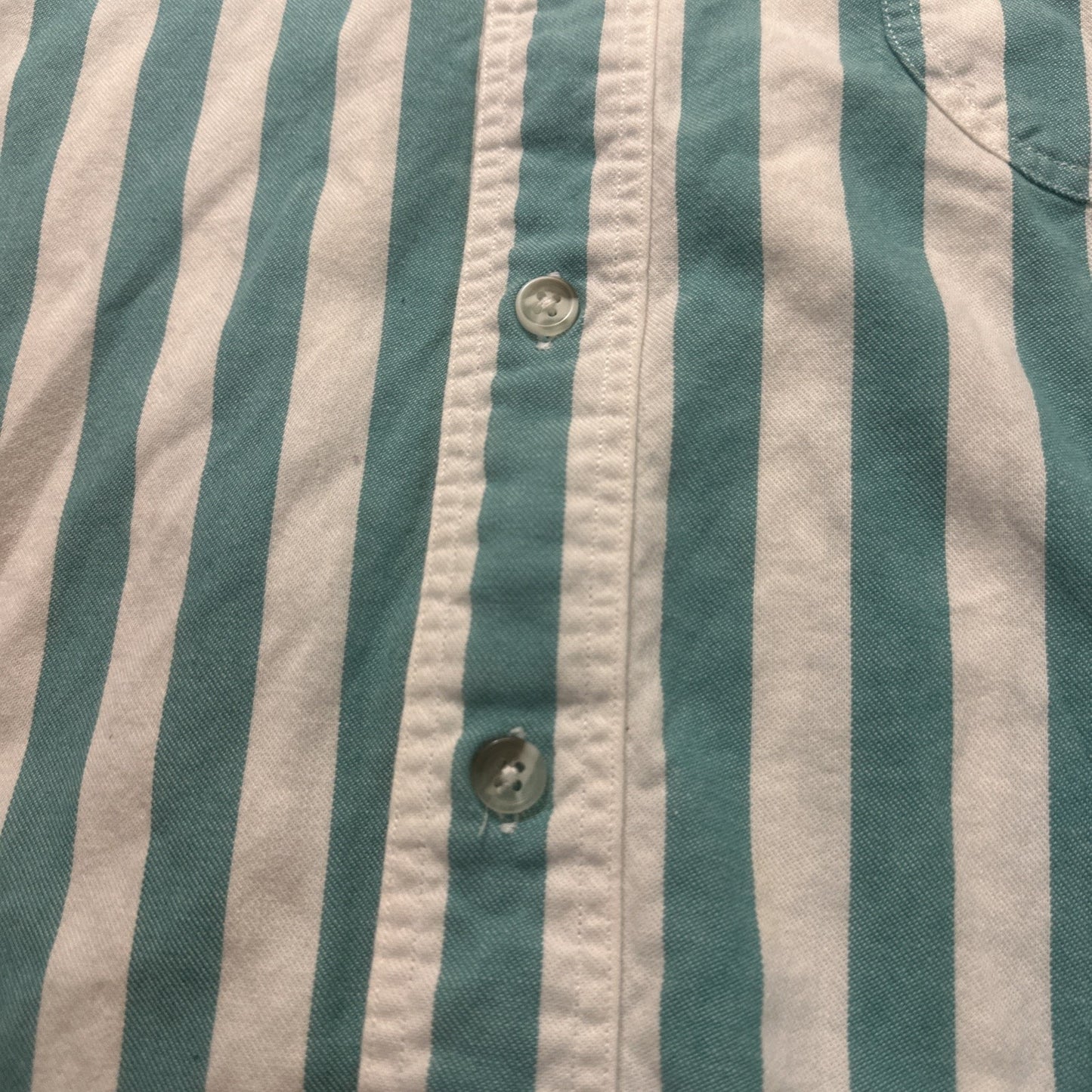 Vtg Eddie Bauer M Rufton Twill Turquoise Striped Casual Button Shirt USA 1A16