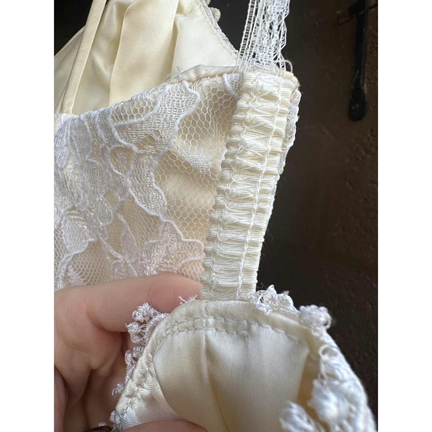 True Vtg Steppin Out Dress White Lace Glitter Detached Sleeves Size 11 USA Made