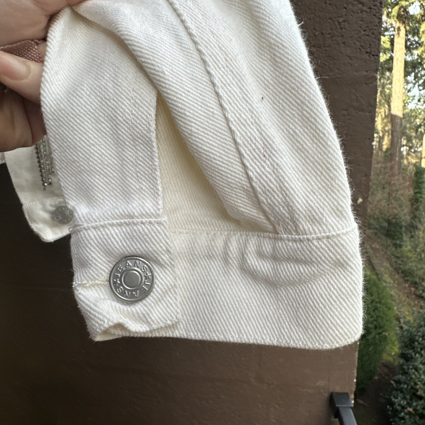 Blue B White Denim Fringe Button Jacket Rhinestone Tassel Cowgirl Cropped Size M