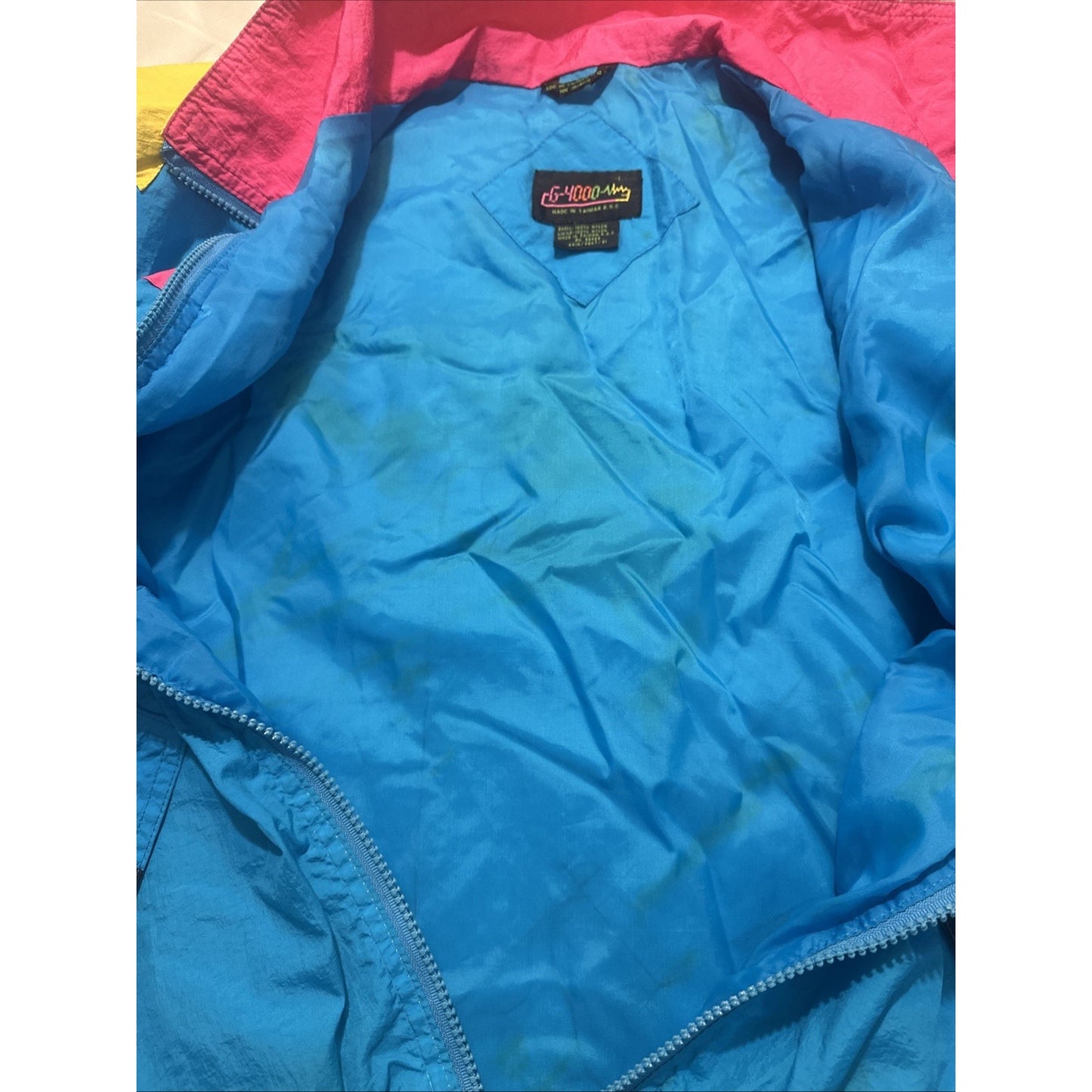 Vtg E-4000 Nylon Full Zip Windbreaker Jacket Size L Blue/Multi-Color Taiwan 1D26