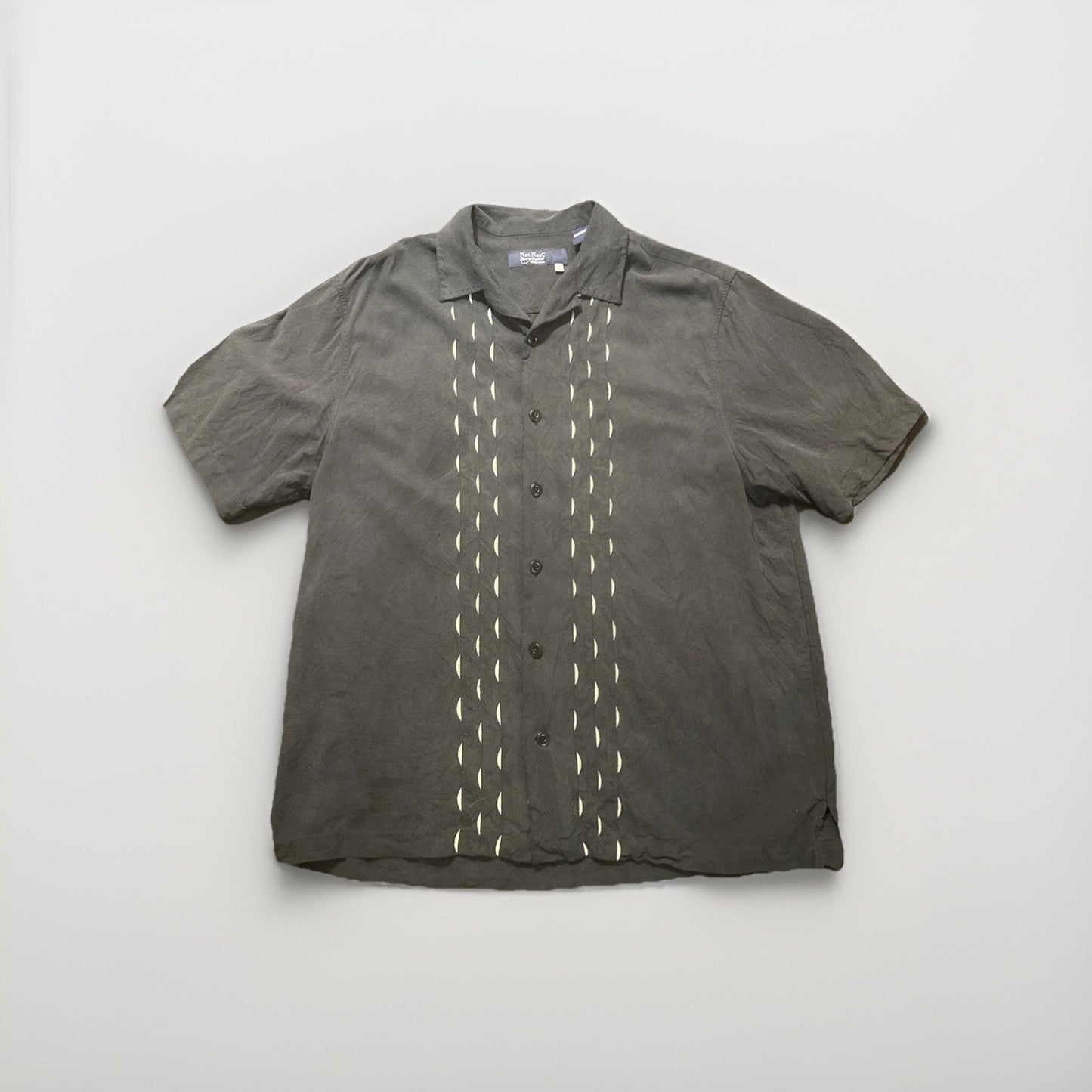 Nat Nast Luxury 100% Silk Button Down Shirt Mens L Onyx Black Bowling 1C19