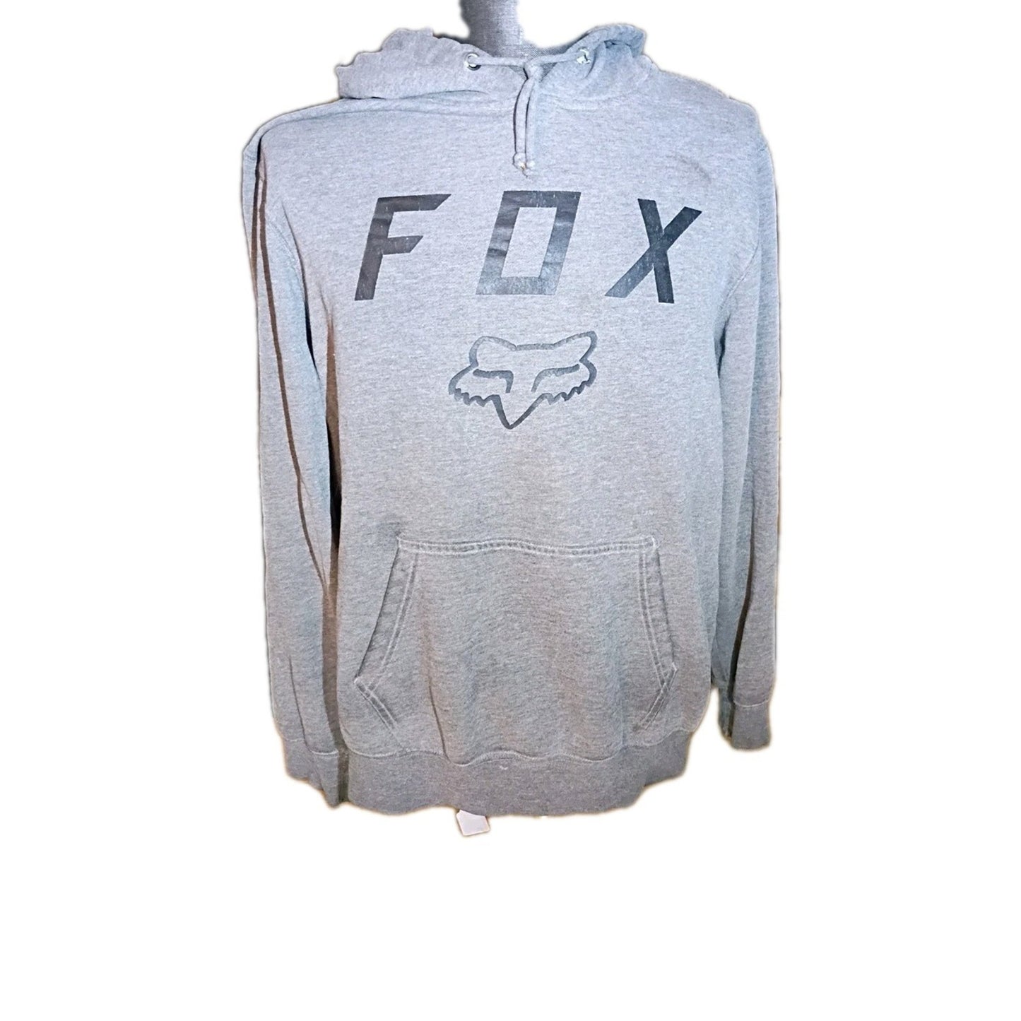 90s Fox Hoodie Long Sleeve Men L/XL Gray Cotton Blend Small Hole In Back D5