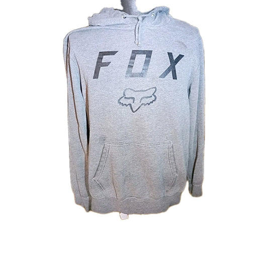 90s Fox Hoodie Long Sleeve Men L/XL Gray Cotton Blend Small Hole In Back D5