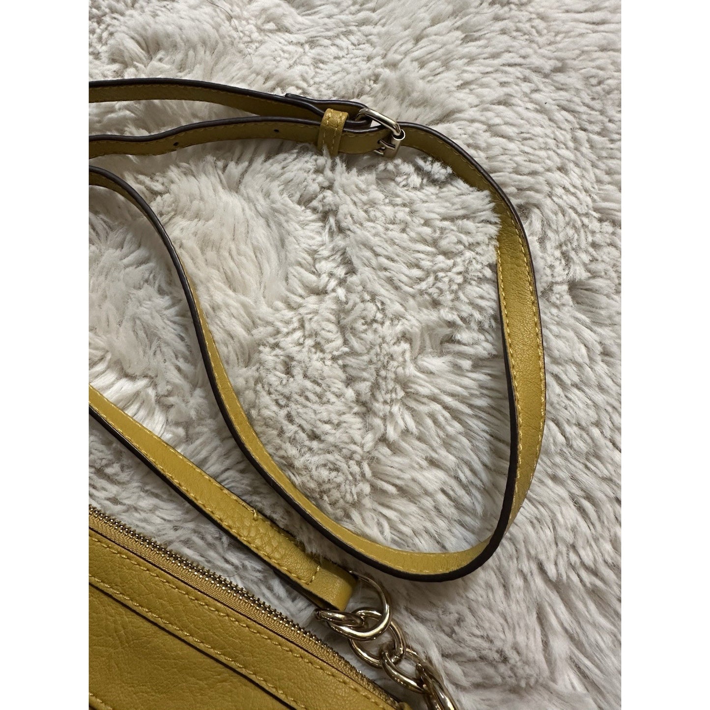 C Crossbody Bag Purse Mustard Yellow Faux Leather 10”x7” Gold Hardware