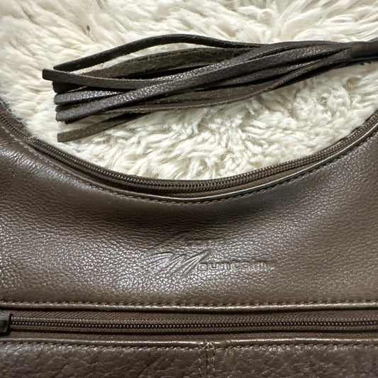 Vtg Stone Mountain Dark Brown Authentic Leather Tassle Bag Purse 8”x14”